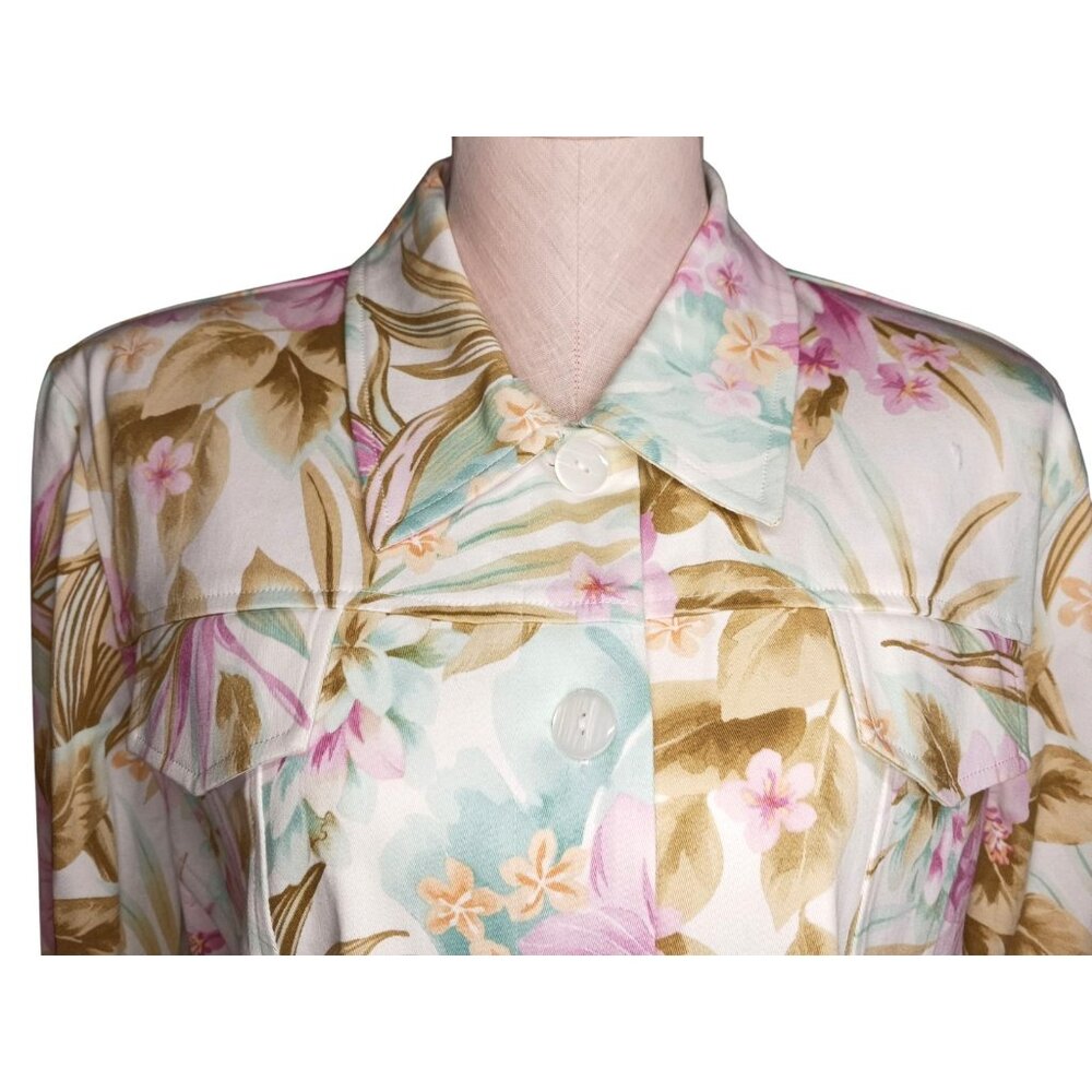 Aflred Dunner Size 16P 16 Petite Jacket Stretch Pastel Floral Trucker Style Cut